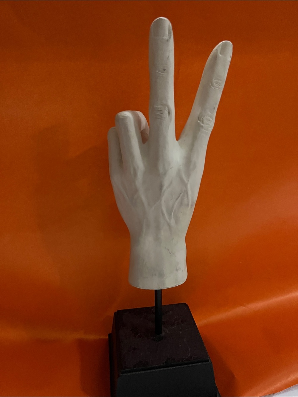 Modern White Ceramic Hand Sculpture - Peace Gesture